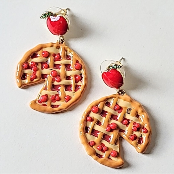 APPLE CHERRY PIE EARRINGS - COLORFUL ENAMEL for PIERCED EARS - Picture 5 of 5